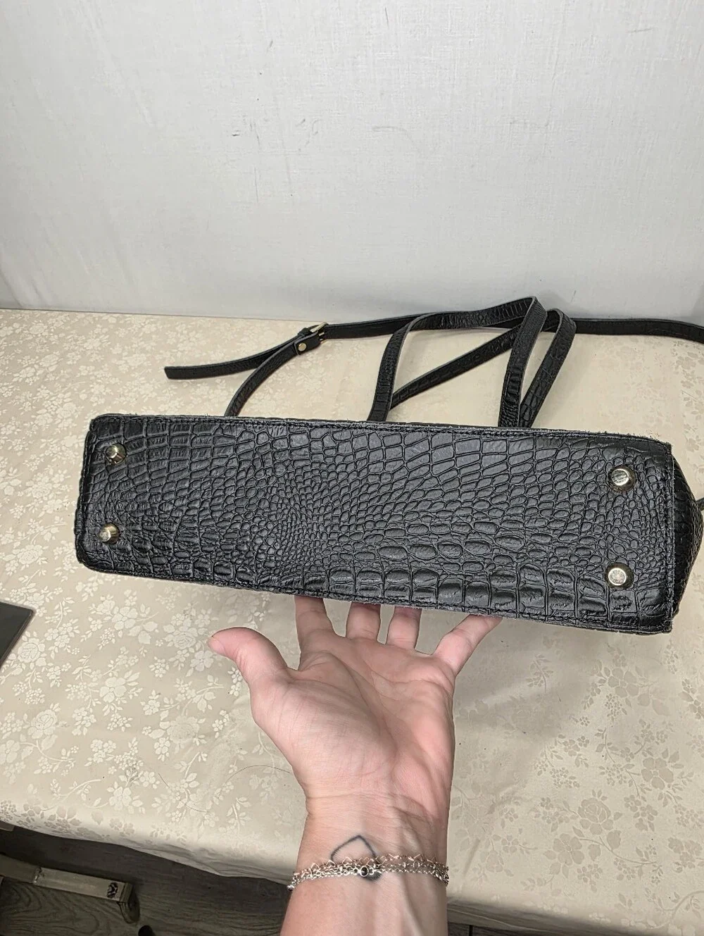 Planner Perfect Isabella Everyday Tote Black Croc Leather Crossbody Bag